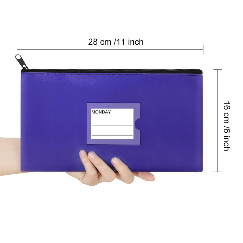 سينزيب Sinzip 4 Pack Bank Deposit Money Bag، محفظة جلدية شديدة التحمل بسحاب أمان مع نافذة شفافة، حقيبة للعملات المعدنية والنقود، ألوان متنوعة (أزرق) - Image 5